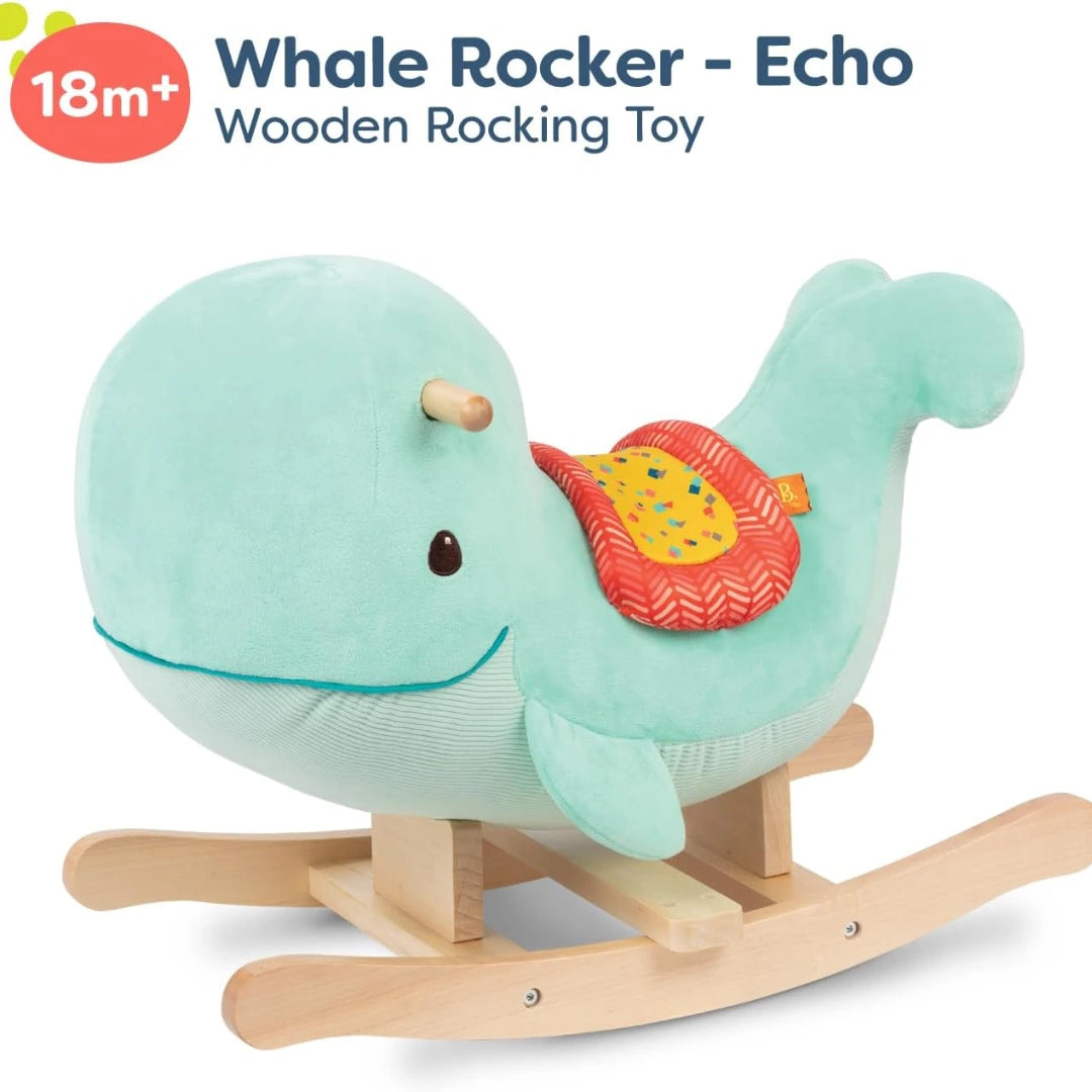 Rocking Wooden Whale Plush Ride-On – Soft Rocker Toy for Toddlers