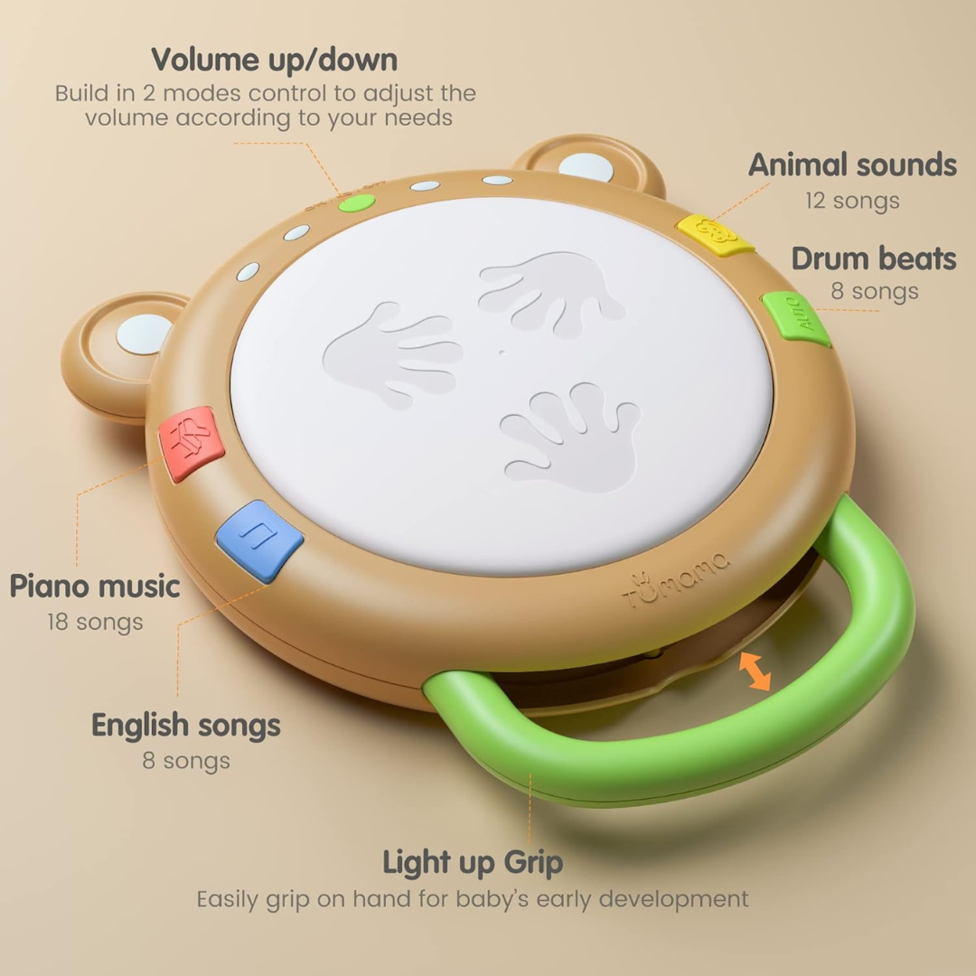 TUMAMA Baby Musical Drum Toy – Light-Up Sound Toy for Infants & Toddlers (40+ Songs & Rhythms)