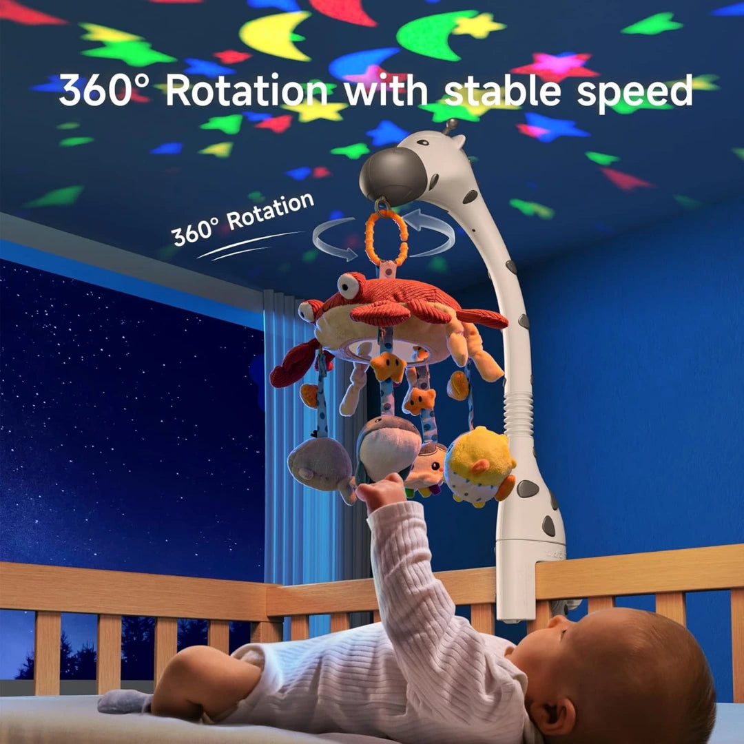 TUMAMA Baby Musical Crib Mobile – Soothing Music, Projector & Plush Toys for Newborns