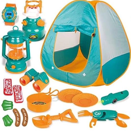 Kids Pop Up Camping Tent with 17PCS Outdoor Adventure Gear – Pretend Play Set for Ages 3+