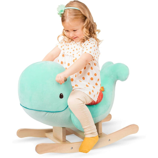 Rocking Wooden Whale Plush Ride-On – Soft Rocker Toy for Toddlers