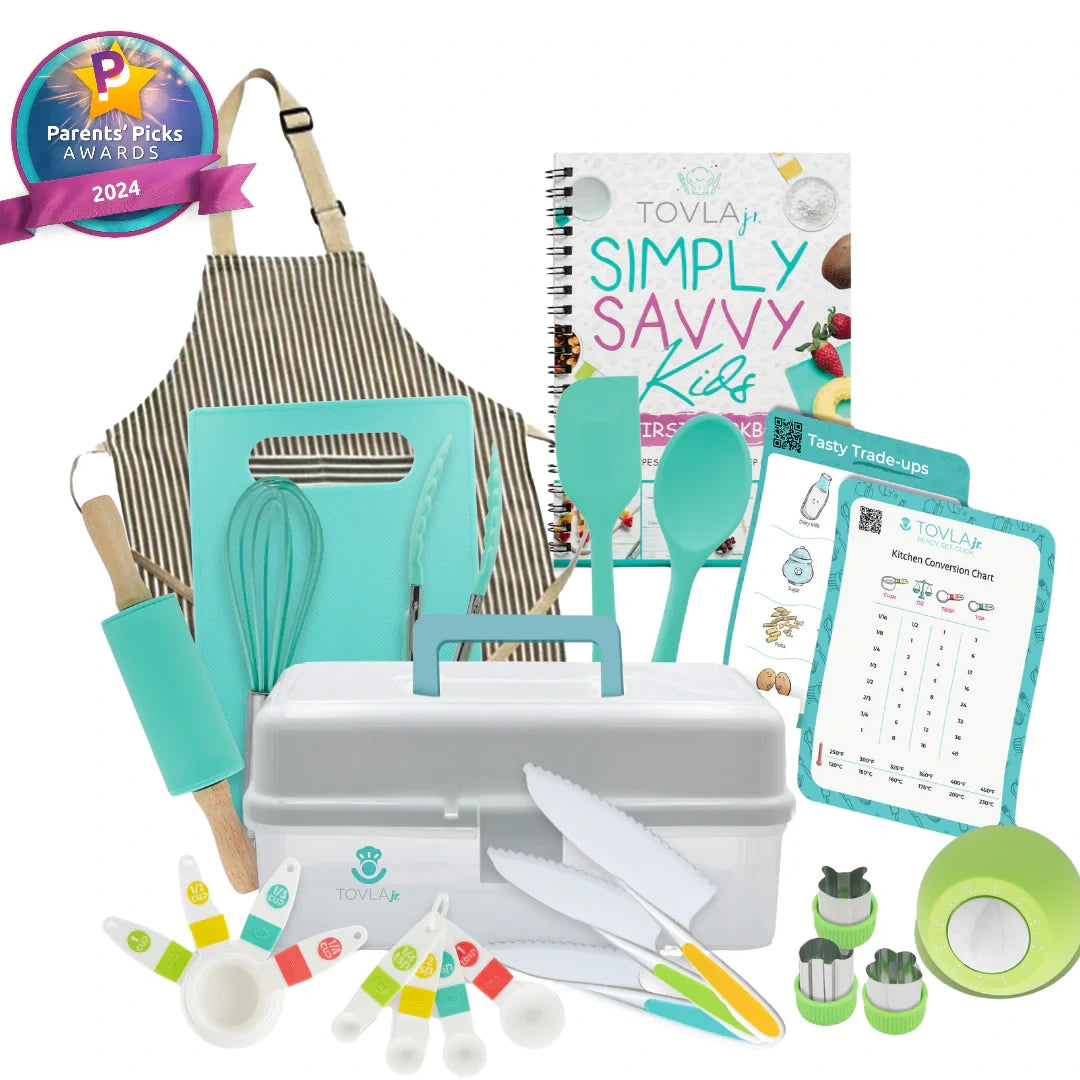 Tovla Jr. Complete Cooking & Baking Starter Set for Kids – 25-Piece Toolbox Kit with Apron & Recipe Book