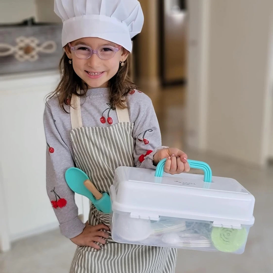 Tovla Jr. Complete Cooking & Baking Starter Set for Kids – 25-Piece Toolbox Kit with Apron & Recipe Book