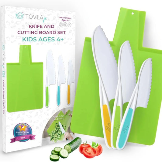 TOVLA JR. Montessori Kid-Safe Knife & Cutting Board Set – Real Kitchen Tools for Toddlers & Kids