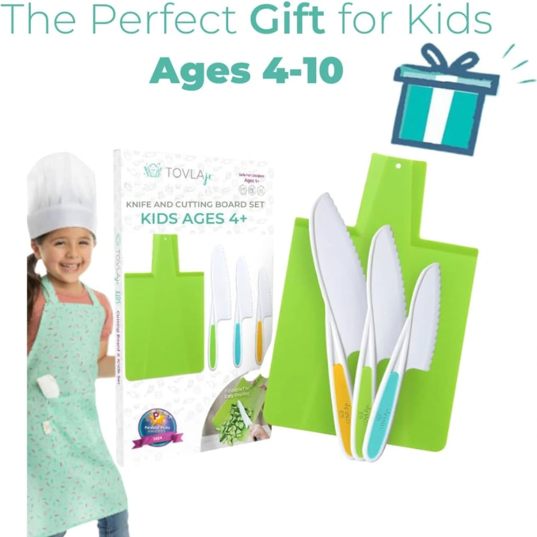 TOVLA JR. Montessori Kid-Safe Knife & Cutting Board Set – Real Kitchen Tools for Toddlers & Kids