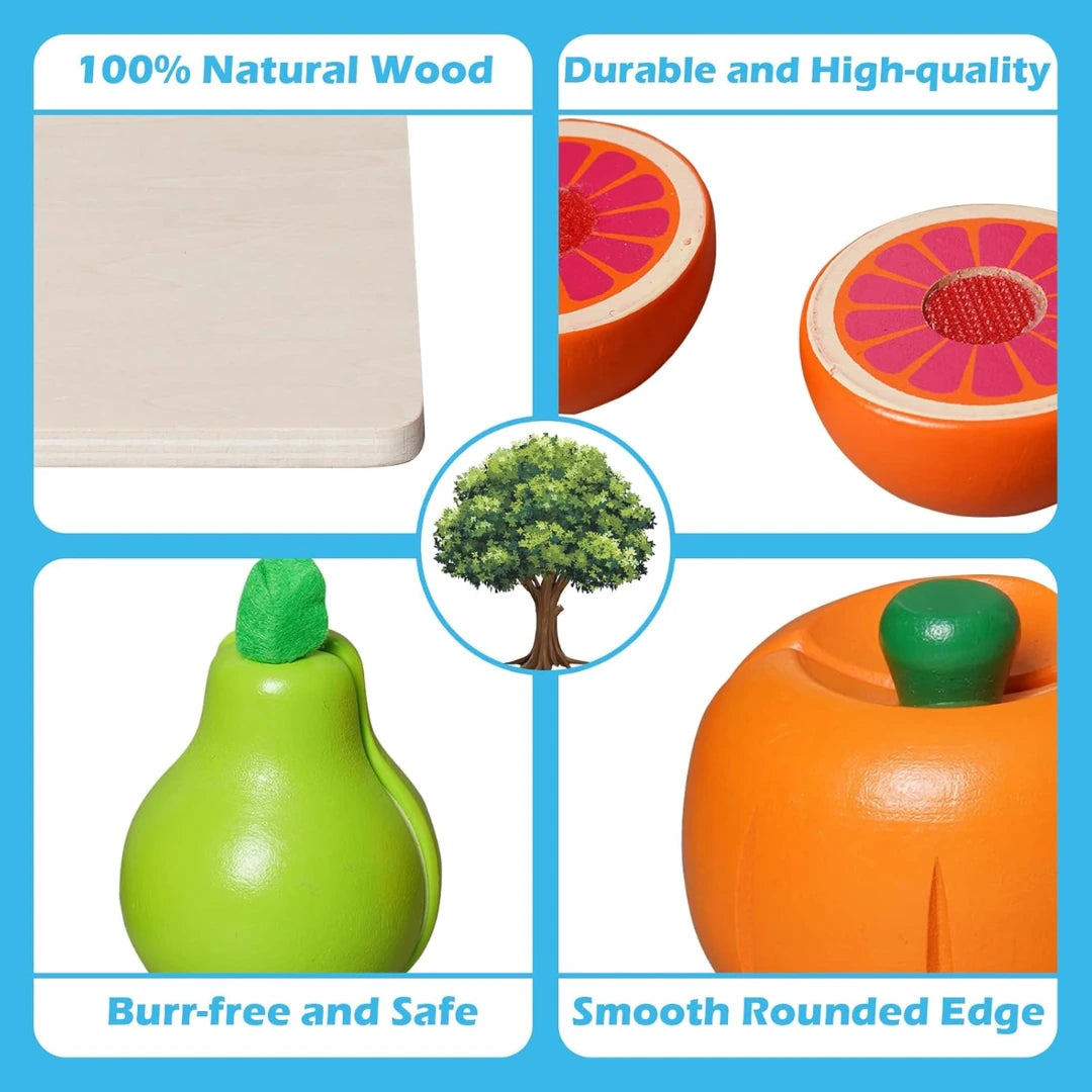 Educational Wooden Food Cutting Playset – Pretend Fruits & Veggies Toy for Kids (Ages 3–7)