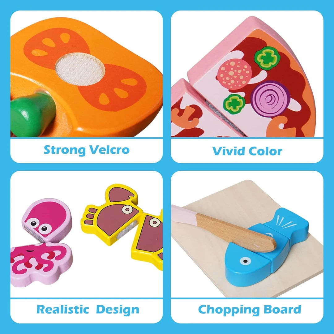 Educational Wooden Food Cutting Playset – Pretend Fruits & Veggies Toy for Kids (Ages 3–7)